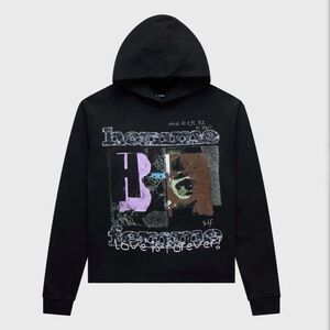 HOMME + FEMME Eye See w Raw Hem Black Hoodie Love is Forever Size Small NWT